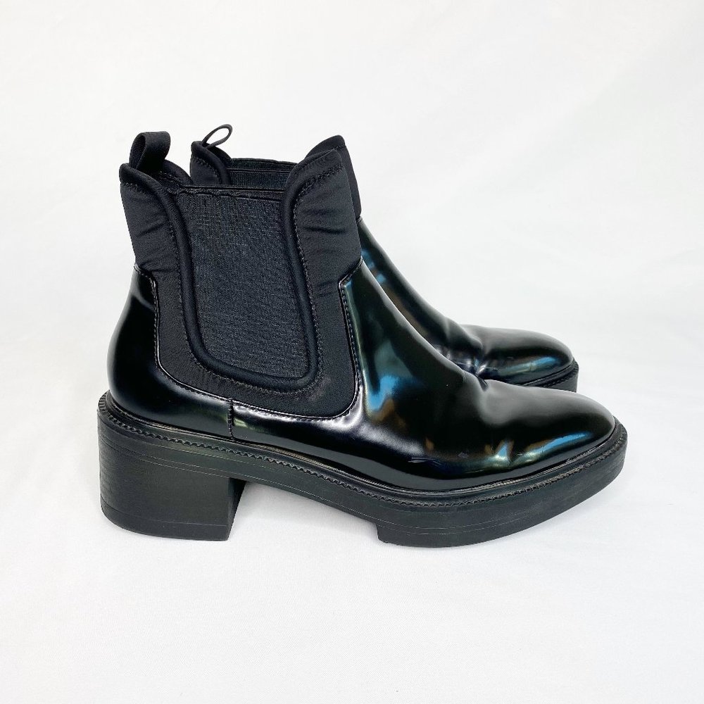 Zara Chelsea Lug Sole Chunky Heel Platform Ankle Boot Black Size 39 US 8